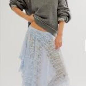 Free People Asymmetrical Lace Skirt in Light Blue